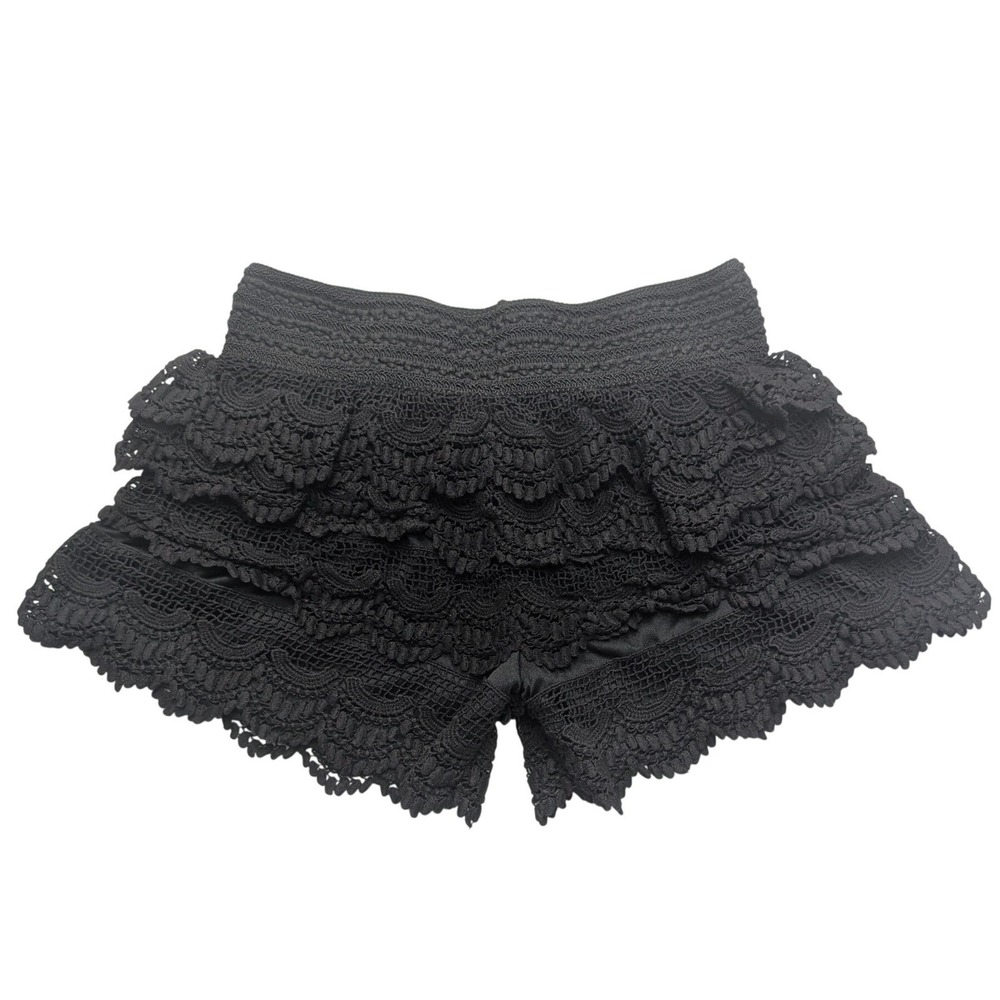 B_envied Ruffled Crochet Lace Shorts Women Large Black Tiered Boho